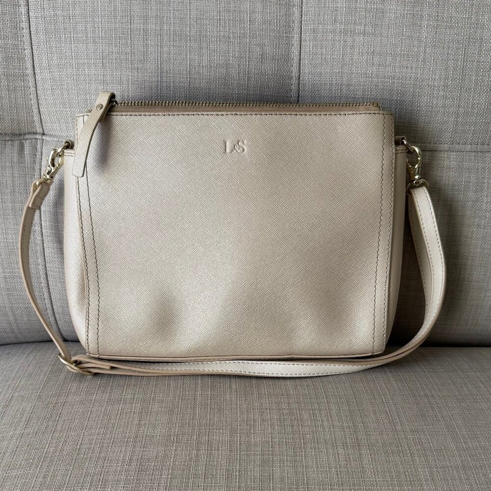 Lo & Sons Saffiano Leather Pearl Crossbody Bag